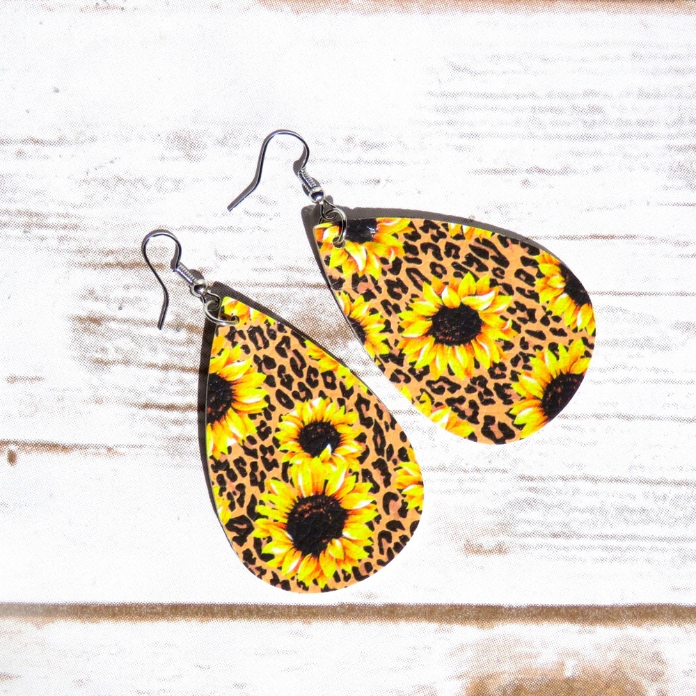 Sunflower Leopard Boho Dangle Southwest Earrings